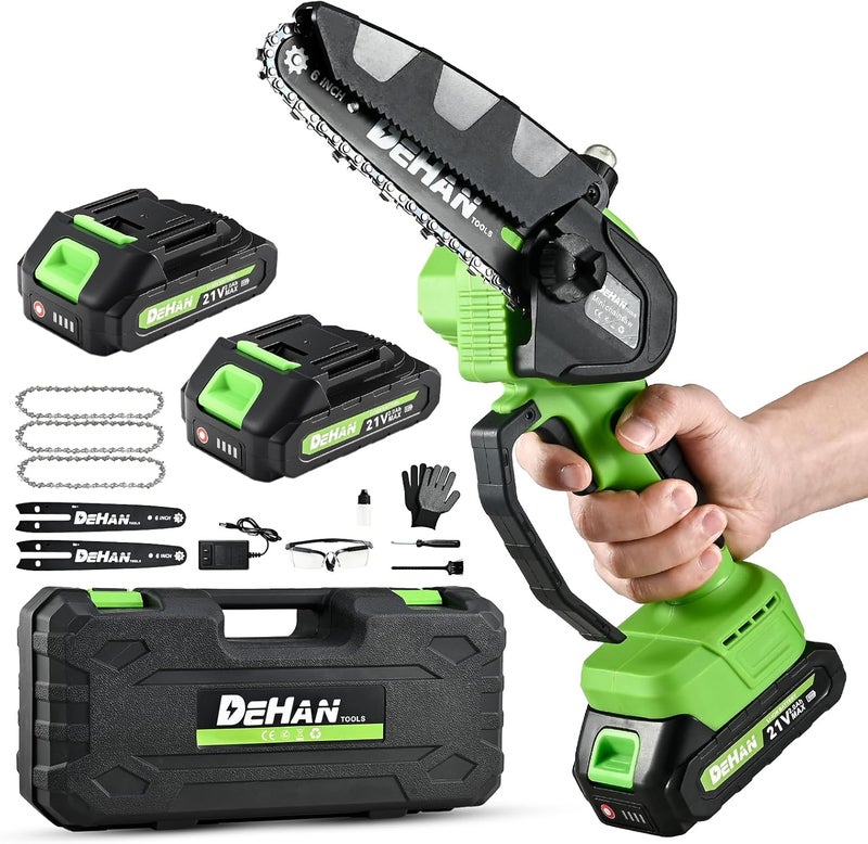 DEHANTOOLS 6 Inch Mini Cordless Chainsaw Brushless Electric Chain Saw with 2 2.0Ah Batteries and 3 Chains Lightweight Handheld Tree Trimmer for Wood Cutting Gifts for Men Dad and Husband - Image 1